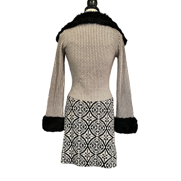 Vintage Betsey Johnson Knit Faux Fur Fair Isle Styl Duster Cardigan Long Sweater - Picture 7 of 9